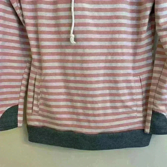 Ampersand Ave Hoodie Pullover Double Hood Pink Cream and Gray Size M - Picture 5 of 16